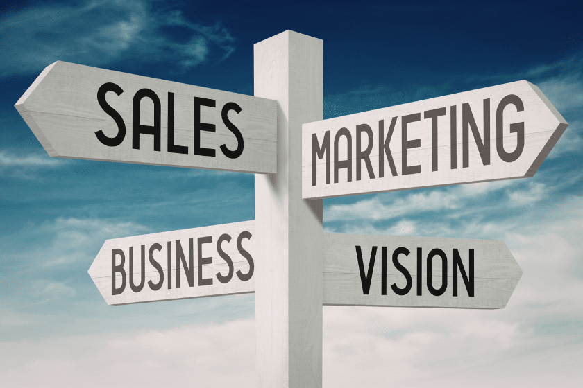 Directional signpost for business sales marketing and vision