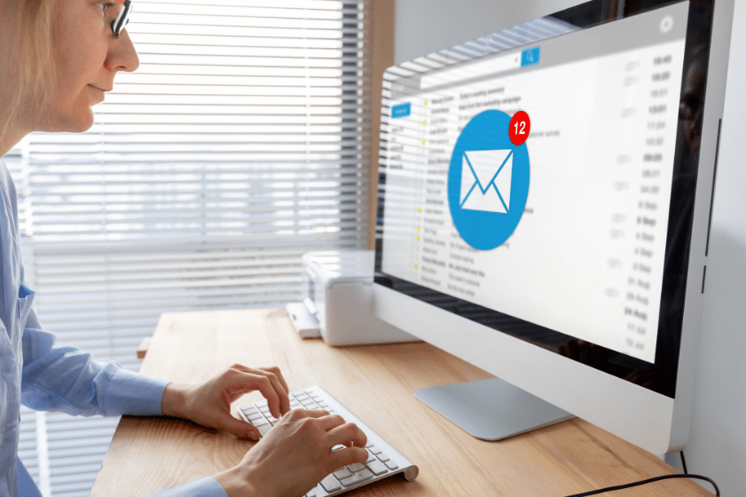 Email inbox notification with female business