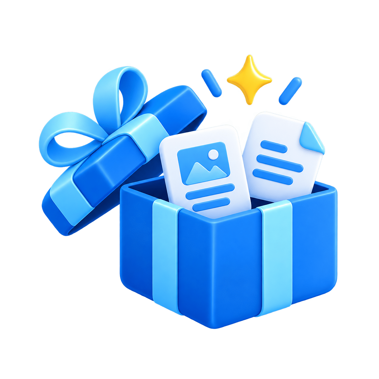 Gift box containing GoHighLevel training documents, templates, and bonus resources.