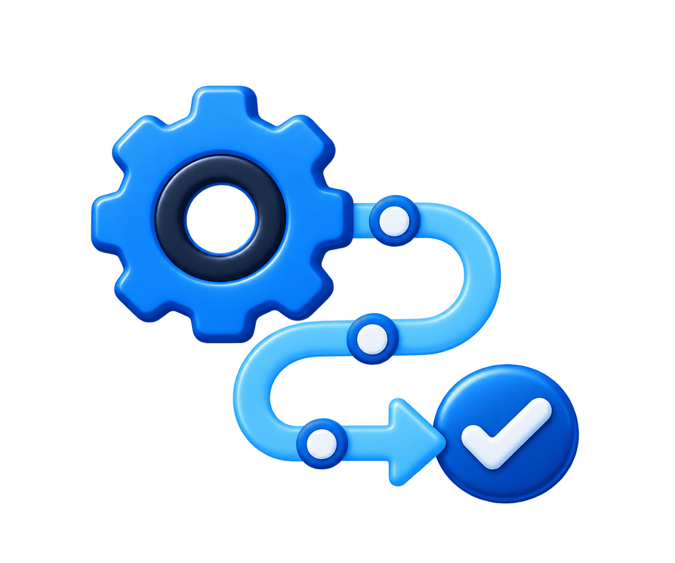 Gear and connected workflow path representing guided GoHighLevel setup.