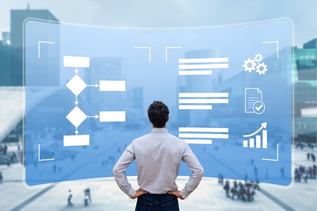 A visual workflow showing an insurance agency's repetitive tasks being connected into an automated workflow.